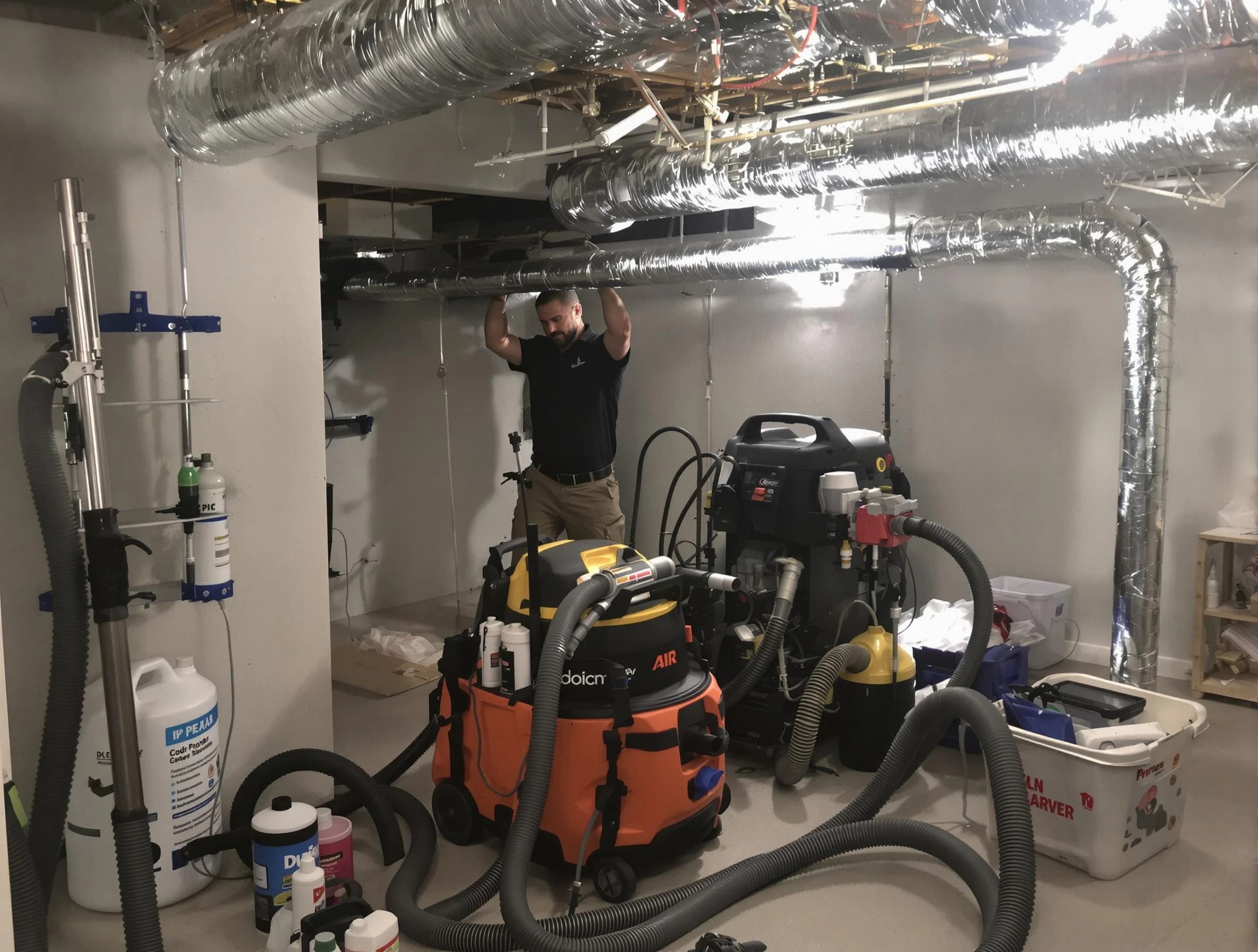 Lindon Air Duct Cleaning specialist performing professional mold removal from air ducts using safety equipment in Lindon