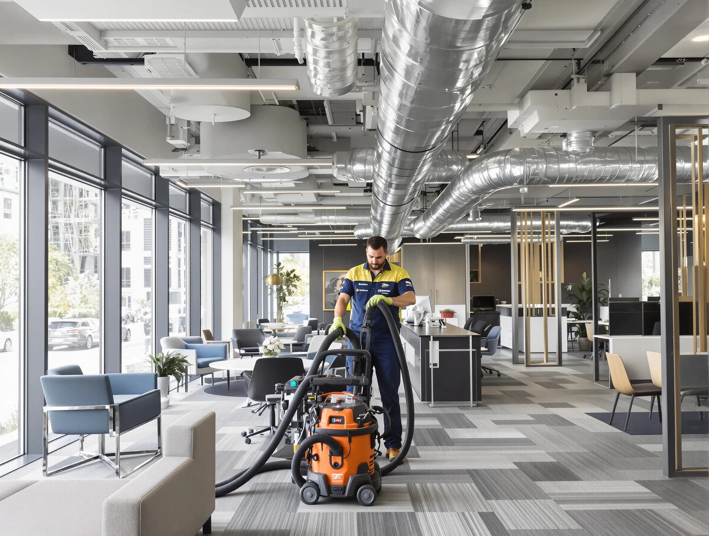 Lindon Air Duct Cleaning team performing thorough commercial duct cleaning at a Lindon business center