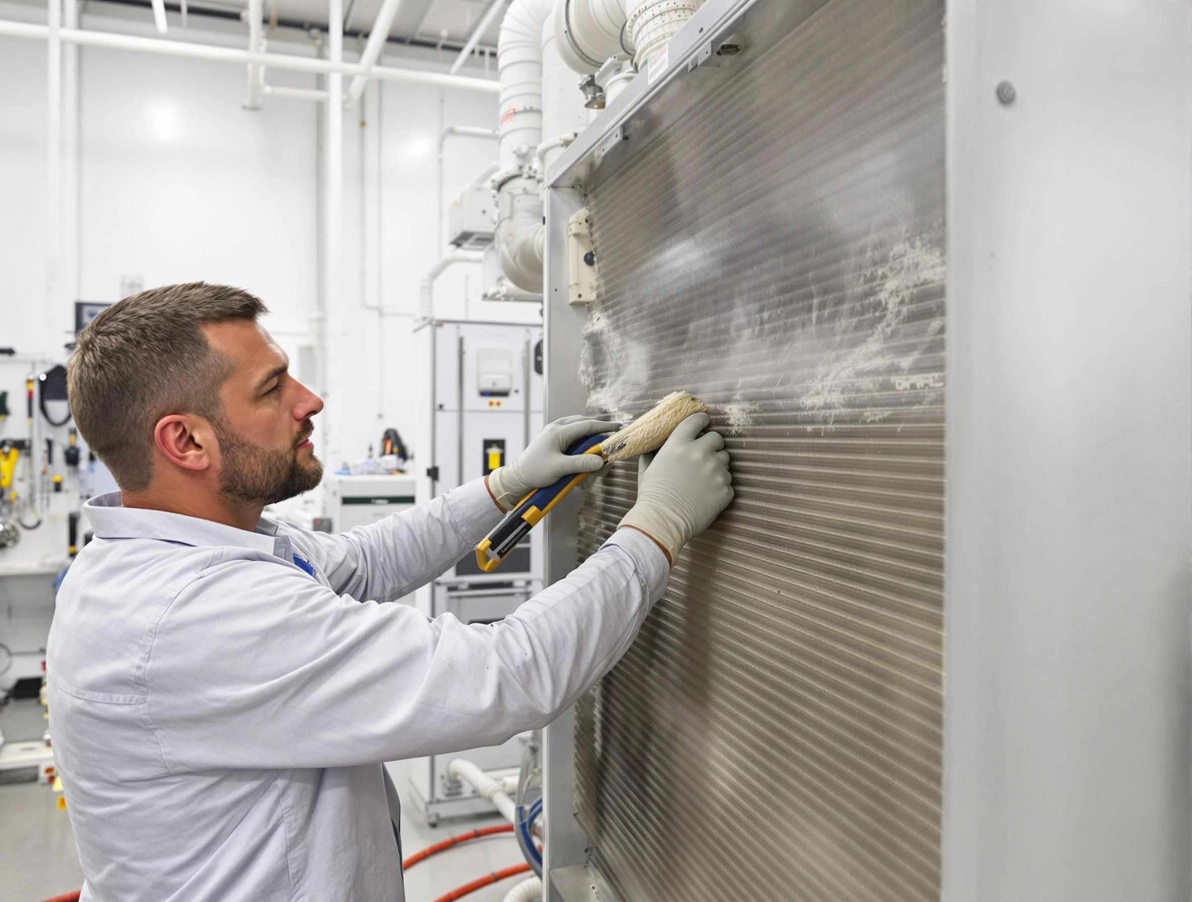 Lindon Air Duct Cleaning technician performing precision commercial coil cleaning at a Lindon business