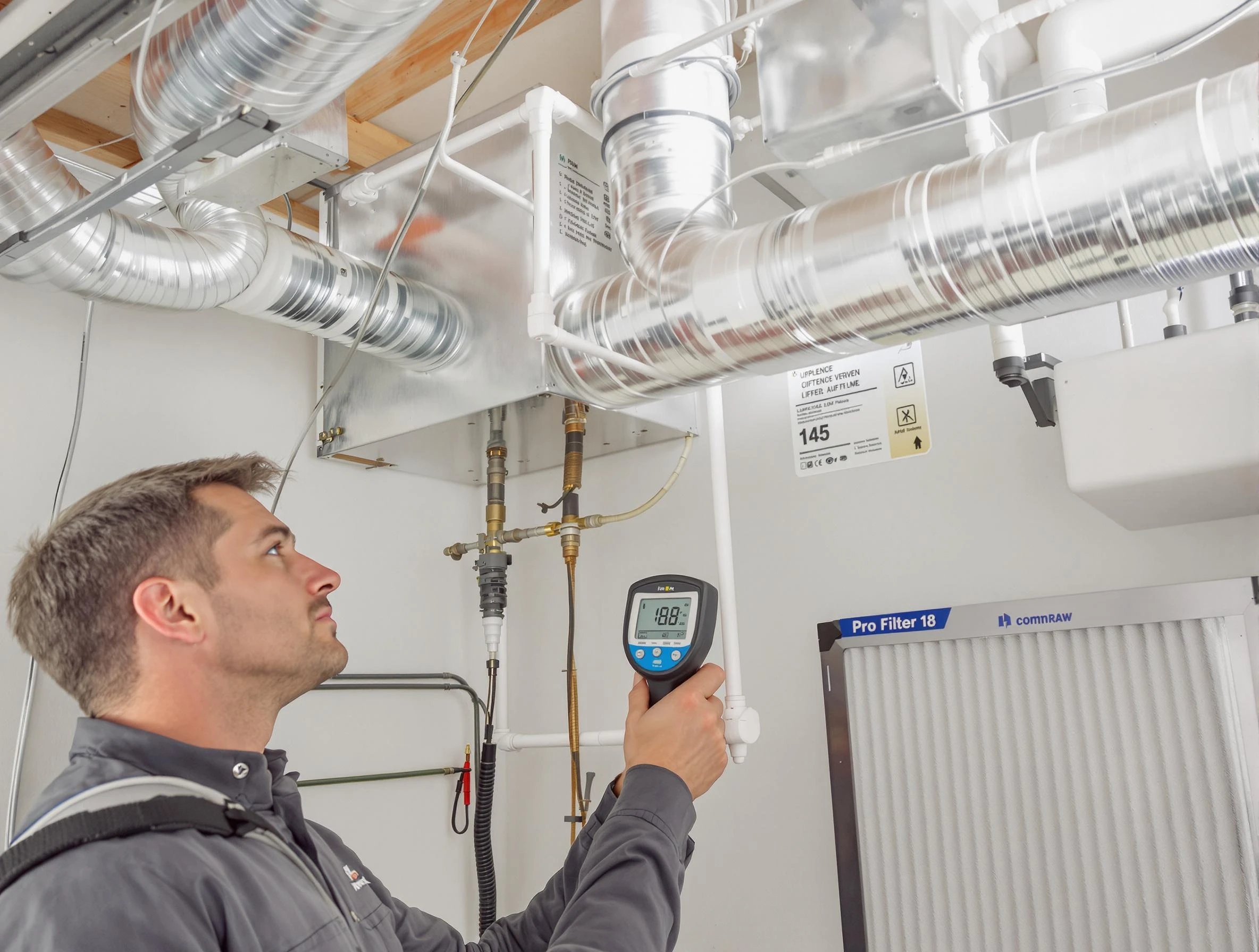 Lindon Air Duct Cleaning expert conducting detailed filter system inspection using diagnostic tools in Lindon