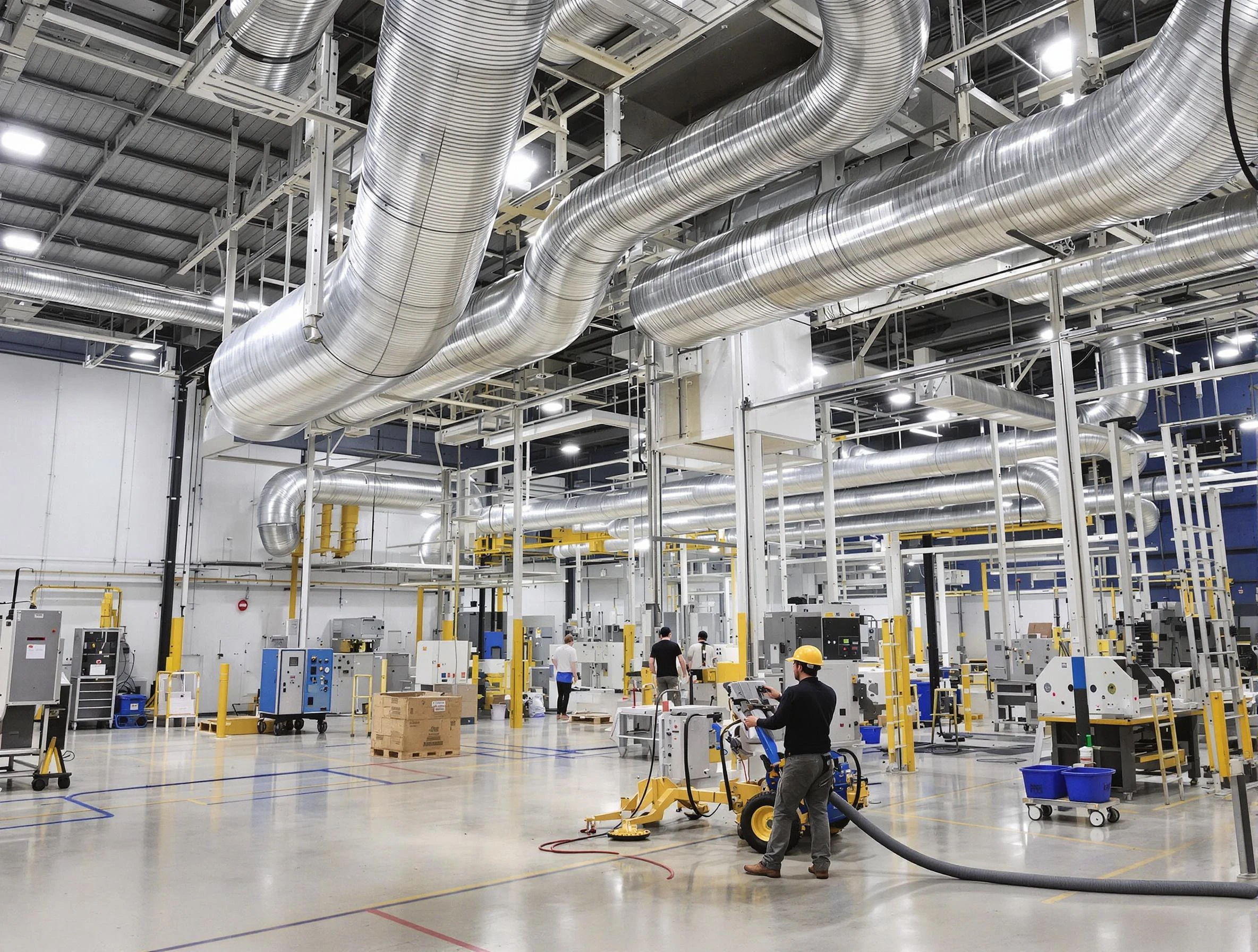 Lindon Air Duct Cleaning team performing comprehensive industrial duct cleaning at a large facility in Lindon